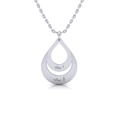Sterling Silver Double Teardrop Necklace With Free Custom Engraving, 18 Inches